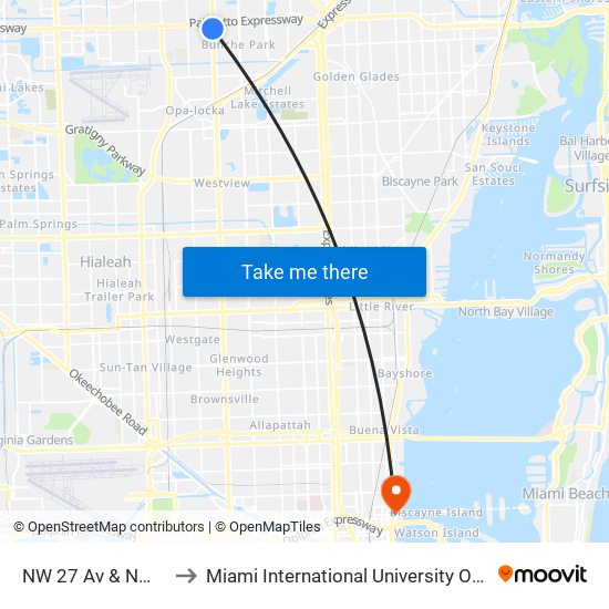 NW 27 Av & NW 165 Te to Miami International University Of Art & Design map