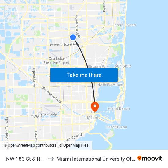 NW 183 St & NW 22 Av to Miami International University Of Art & Design map