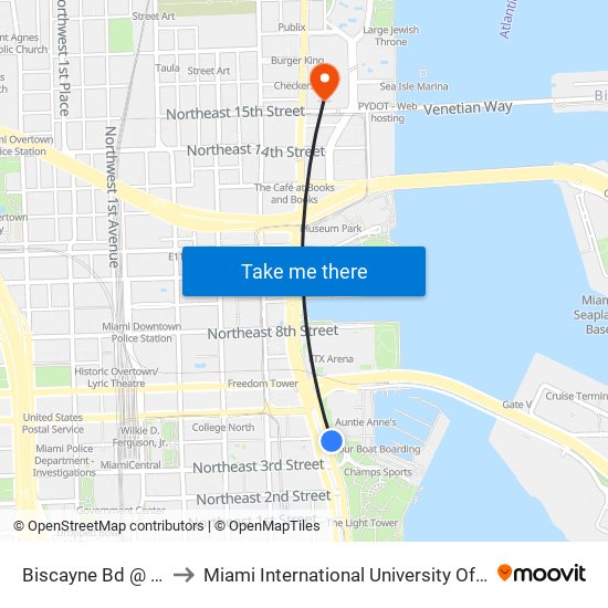 Biscayne Bd @ NE 4 St to Miami International University Of Art & Design map