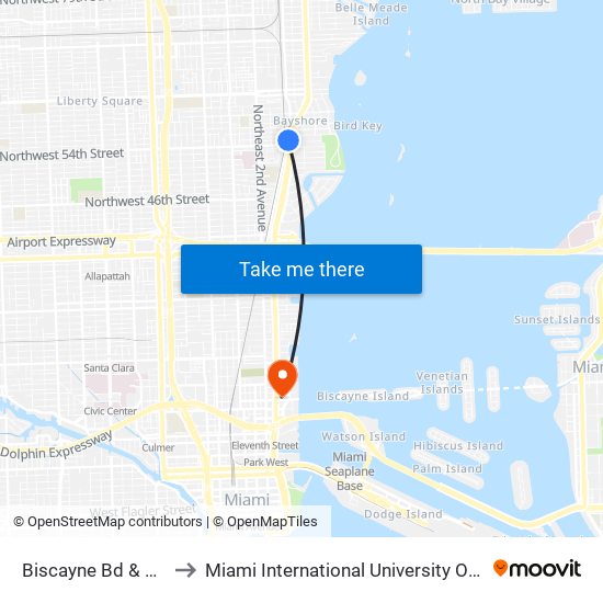 Biscayne Bd & NE 54 St to Miami International University Of Art & Design map