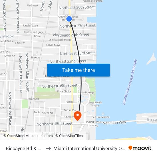 Biscayne Bd & NE 29 St to Miami International University Of Art & Design map