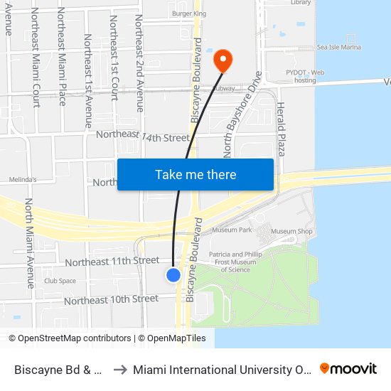 Biscayne Bd & NE 11 St to Miami International University Of Art & Design map