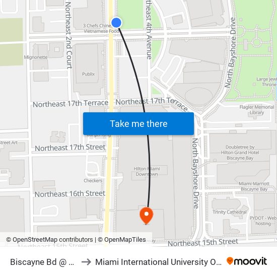 Biscayne Bd @ NE 18 St to Miami International University Of Art & Design map