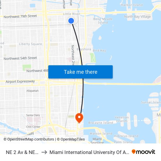 NE 2 Av & NE 75 St to Miami International University Of Art & Design map
