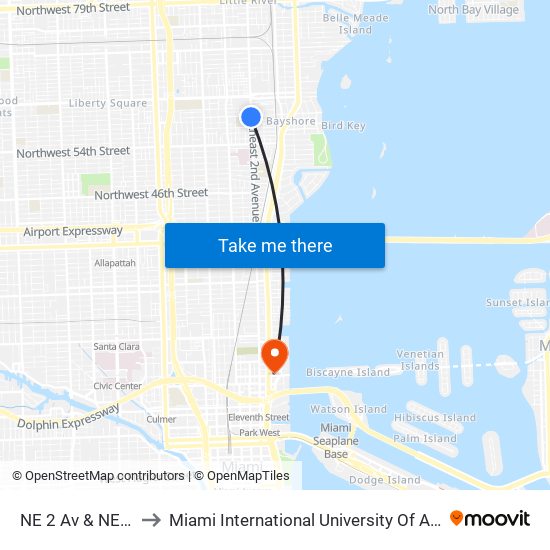 NE 2 Av & NE 59 St to Miami International University Of Art & Design map
