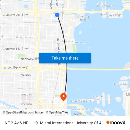 NE 2 Av & NE 78 St to Miami International University Of Art & Design map