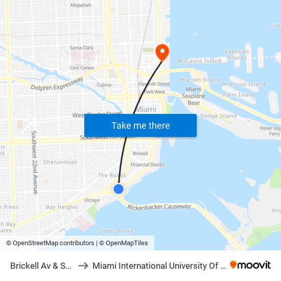 Brickell Av & SE 25 Rd to Miami International University Of Art & Design map