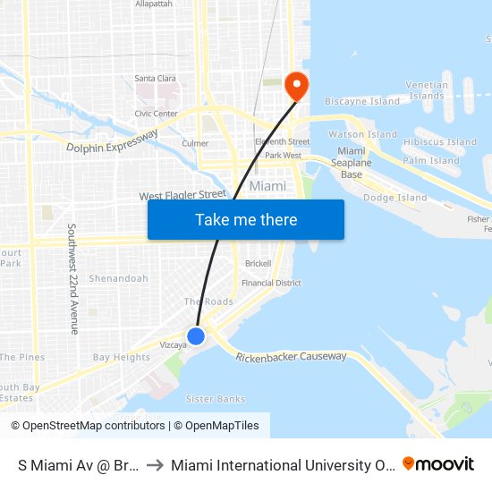 S Miami Av @ Brickell Av to Miami International University Of Art & Design map
