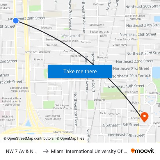 NW 7 Av & NW 29 St to Miami International University Of Art & Design map