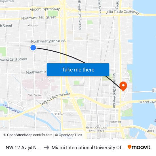 NW 12 Av @ NW 27 St to Miami International University Of Art & Design map