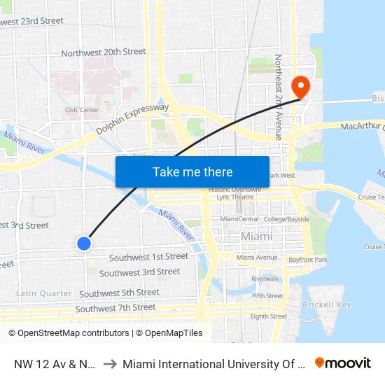 NW 12 Av & NW 1 St to Miami International University Of Art & Design map