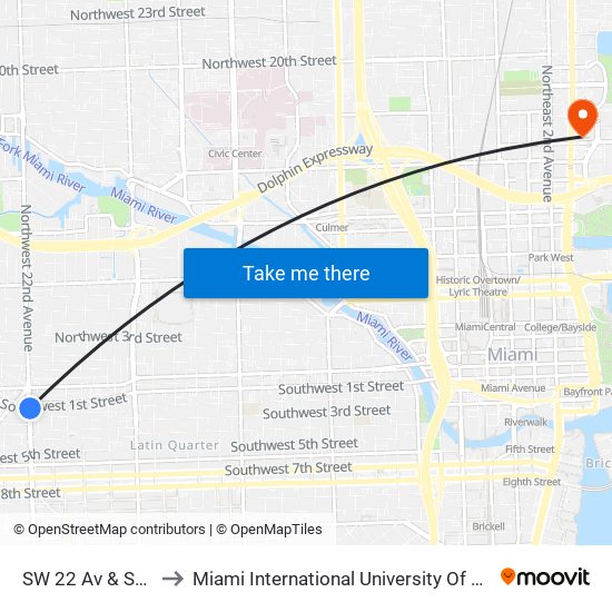 SW 22 Av & SW 1 St to Miami International University Of Art & Design map