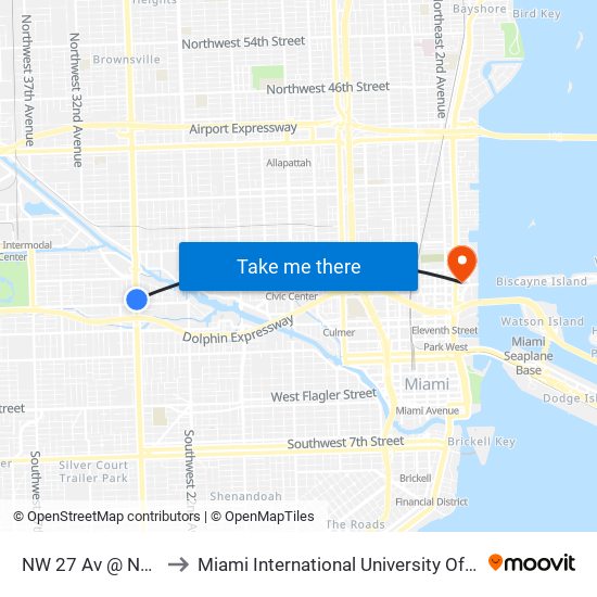 NW 27 AV @ NW 14 ST to Miami International University Of Art & Design map