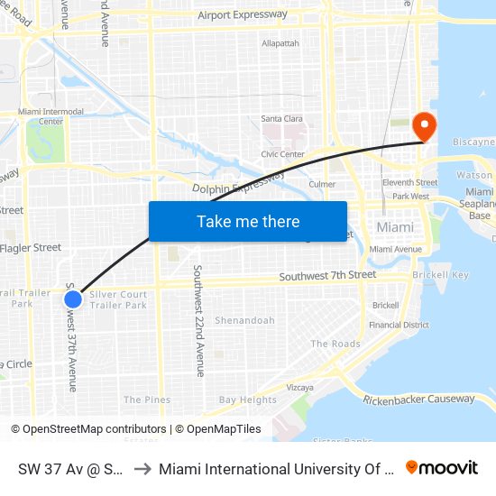 SW 37 Av @ SW 9 Te to Miami International University Of Art & Design map