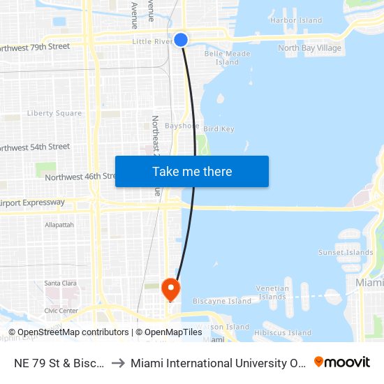 NE 79 St & Biscayne Bd to Miami International University Of Art & Design map