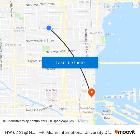 NW 62 St @ NW 12 Av to Miami International University Of Art & Design map