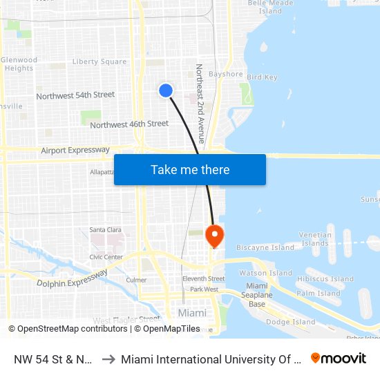 NW 54 St & NW 2 Av to Miami International University Of Art & Design map