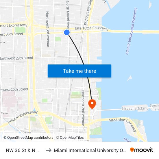 NW 36 St & N Miami Av to Miami International University Of Art & Design map