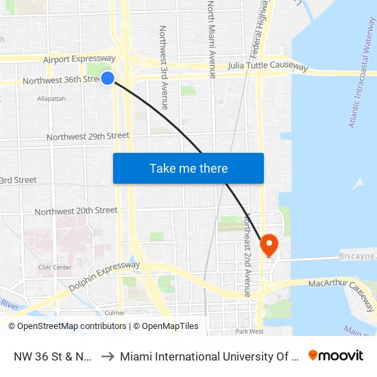NW 36 St & NW 7 Av to Miami International University Of Art & Design map