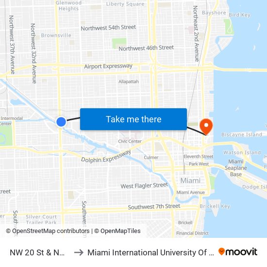 NW 20 St & NW 27 Av to Miami International University Of Art & Design map