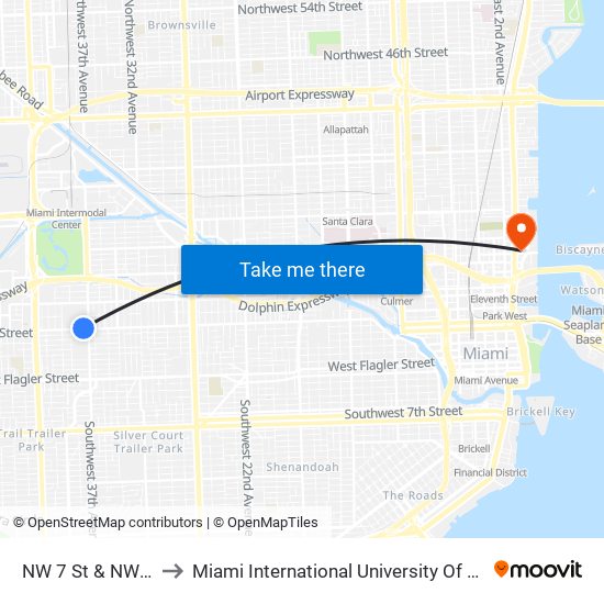 NW 7 St & NW 37 Av to Miami International University Of Art & Design map