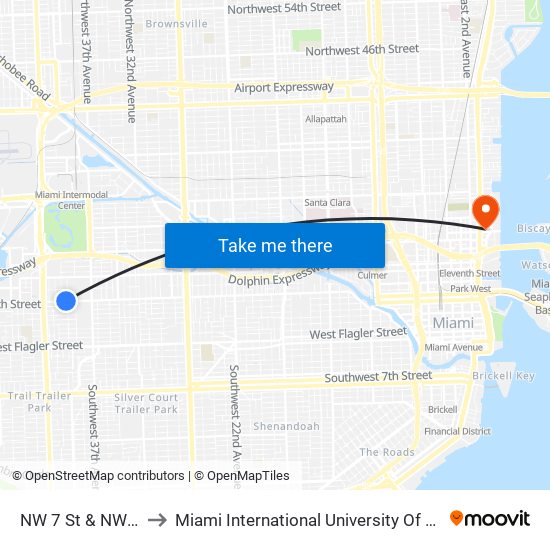 NW 7 St & NW 39 Av to Miami International University Of Art & Design map