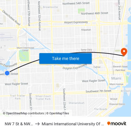 NW 7 St & NW 47 Av to Miami International University Of Art & Design map