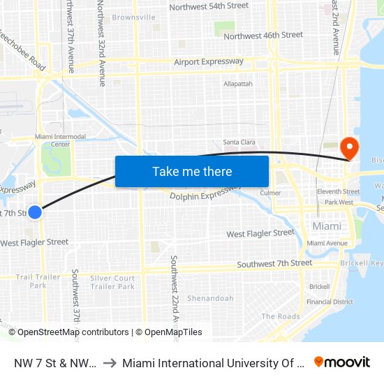 NW 7 St & NW 43 Av to Miami International University Of Art & Design map