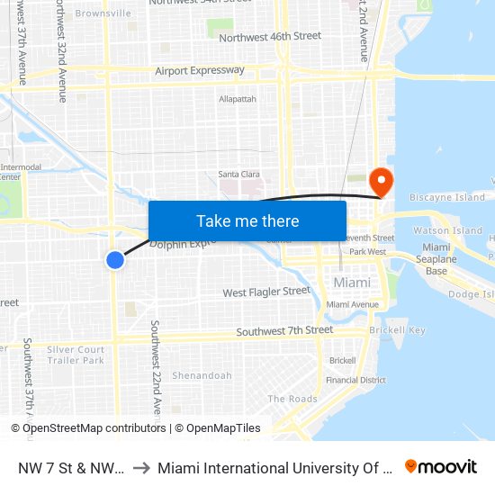 NW 7 St & NW 27 Av to Miami International University Of Art & Design map