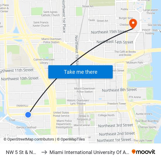 NW 5 St & NW 6 Av to Miami International University Of Art & Design map