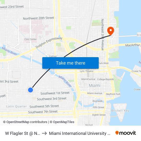 W Flagler St @ NW 12 Av to Miami International University Of Art & Design map