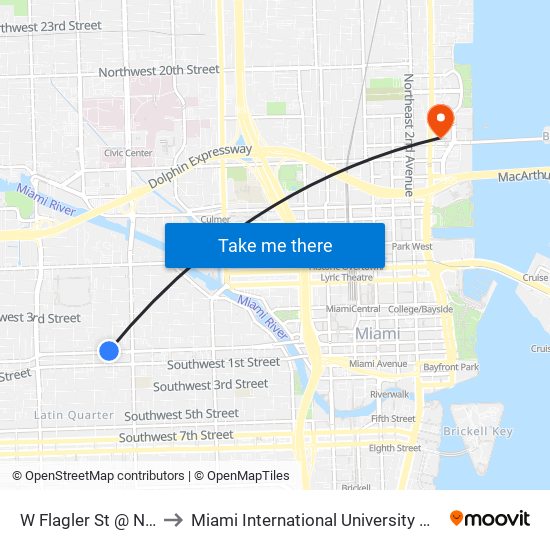 W Flagler St @ NW 13 Av to Miami International University Of Art & Design map