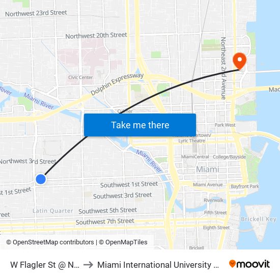 W Flagler St @ NW 16 Av to Miami International University Of Art & Design map