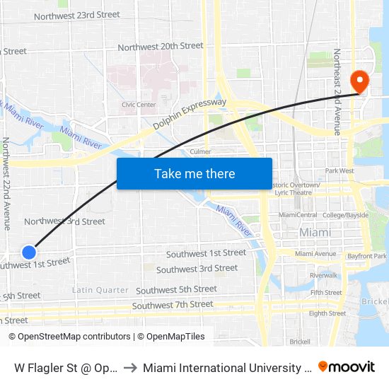 W Flagler St @ Op SW 20 Av to Miami International University Of Art & Design map