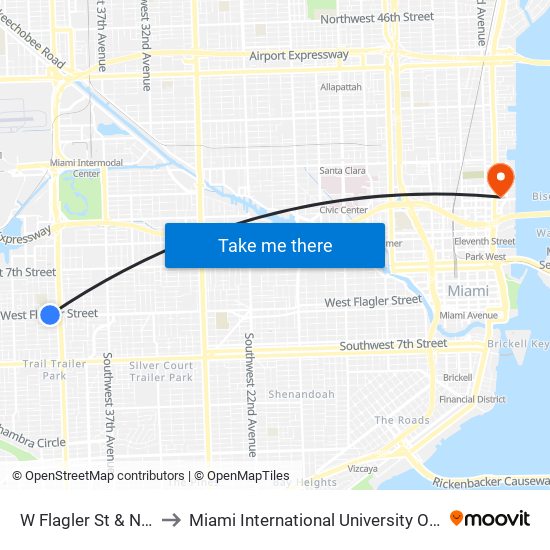 W Flagler St & NW 43 Av to Miami International University Of Art & Design map