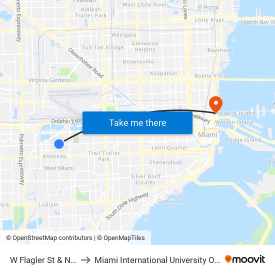 W Flagler St & NW 61 Av to Miami International University Of Art & Design map