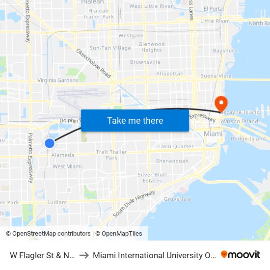 W Flagler St & NW 69 Av to Miami International University Of Art & Design map