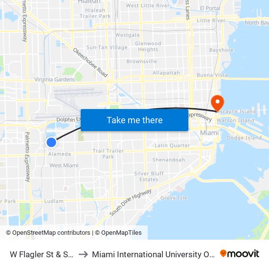 W Flagler St & SW 67 Av to Miami International University Of Art & Design map