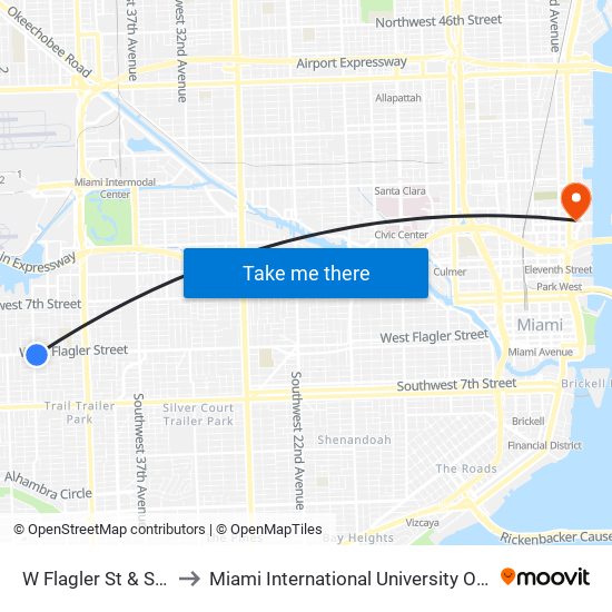 W Flagler St & SW 47 Av to Miami International University Of Art & Design map
