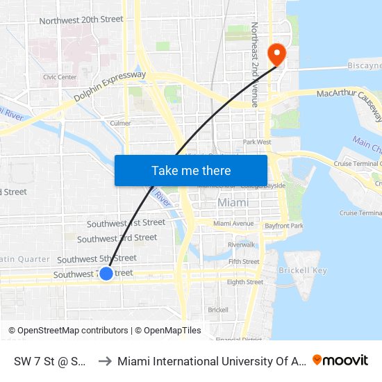 SW 7 St @ SW 9 Av to Miami International University Of Art & Design map