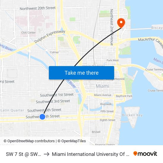 SW 7 St @ SW 10 Av to Miami International University Of Art & Design map