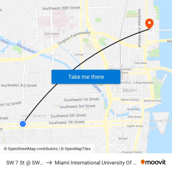 SW 7 St @ SW 17 Av to Miami International University Of Art & Design map