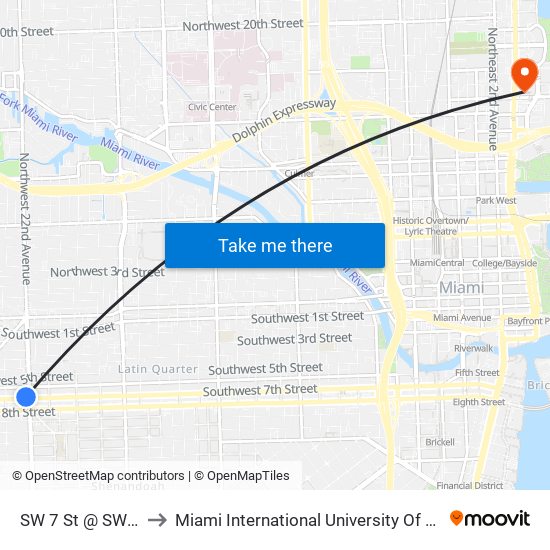 SW 7 St @ SW 22 Av to Miami International University Of Art & Design map