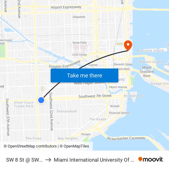 SW 8 St @ SW 25 Av to Miami International University Of Art & Design map