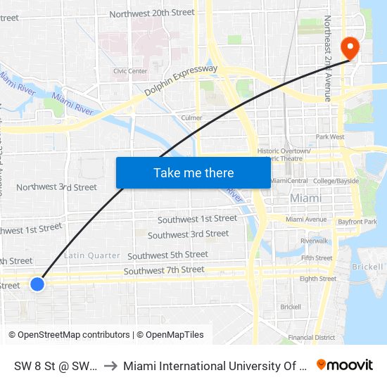 SW 8 St @ SW 19 Av to Miami International University Of Art & Design map