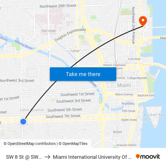 SW 8 St @ SW 17 Av to Miami International University Of Art & Design map