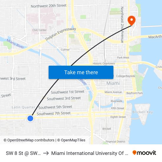 SW 8 St @ SW 13 Ct to Miami International University Of Art & Design map