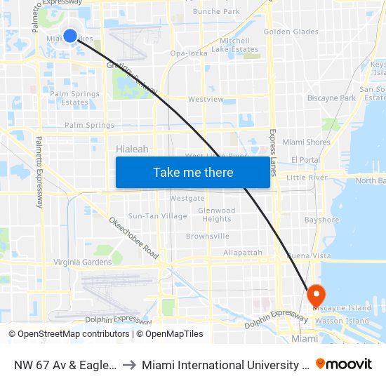 NW 67 Av & Eagle Nest Ln S to Miami International University Of Art & Design map