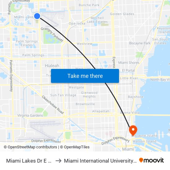 Miami Lakes Dr E & NW 57 Ct to Miami International University Of Art & Design map