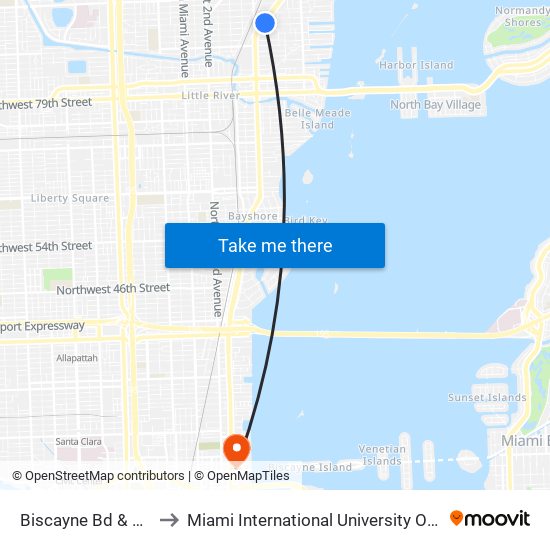 Biscayne Bd & NE 91 St to Miami International University Of Art & Design map